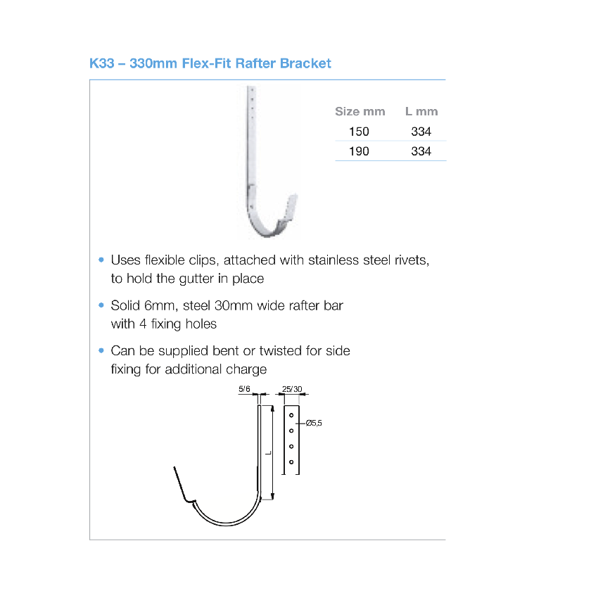 Lindab Steel Gutter Rafter Bracket Length 330mm (K33)