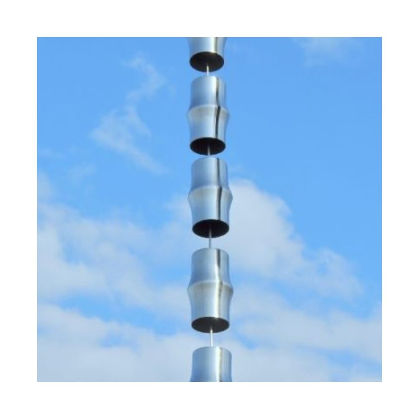 Take Rain Chains from Japan. Made from stainless steel with softer curves