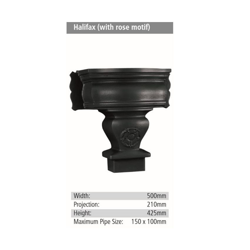 Halifax (with rose motif) Rainwater GRP Hopper Head