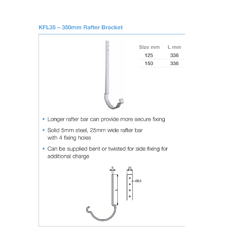 Lindab Steel Gutter Rafter Bracket Length 350mm (KFL35)