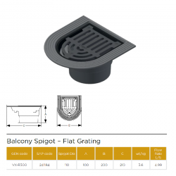 Saint Gobain PAM UK VORTX Cast Iron Balcony Roof Outlet With Flat Grate And 110mm Spigot