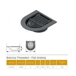 Saint Gobain PAM UK VORTX Cast Iron Balcony Screw Roof Outlet With Flat Grate