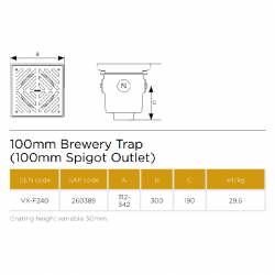 Saint Gobain PAM UK VortX Brewery Trap 3 x 2" BSP Inlets With 300mm Square Cast Iron Grating