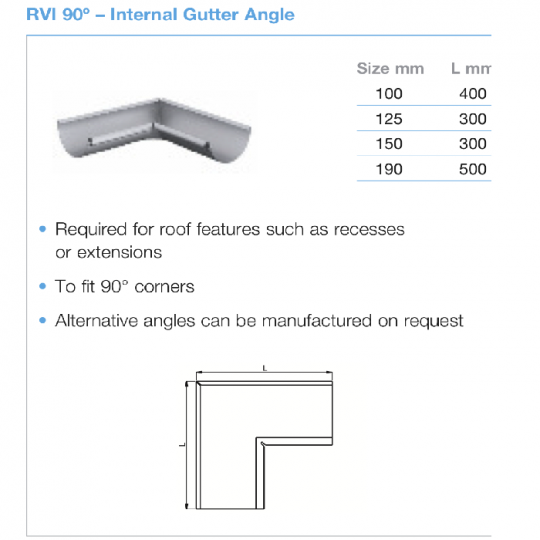 Lindab Steel Half Round Internal Gutter Angle 90 Degrees Matte Finish