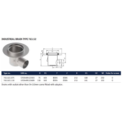 Blucher Stainless Steel Industrial Horizontal Drain Type 763.52 Resin Floor
