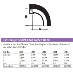 Vulcathene Enfusion Single Socket Long Sweep Bend L28