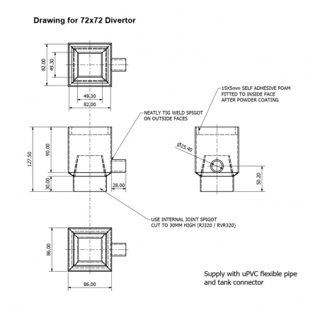Alutec Flushfit Square & Rectangular Aluminium Rainwater Diverter DWG 72x72