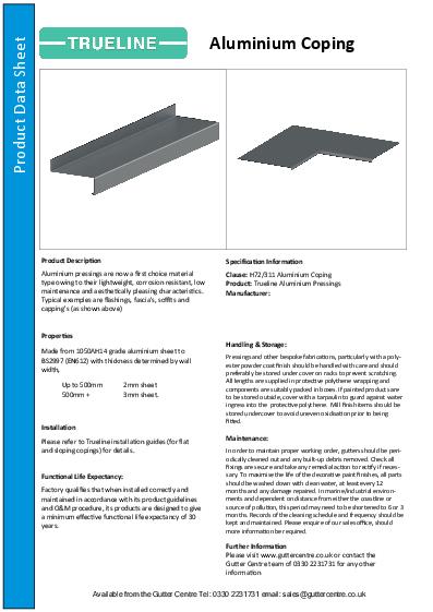 Trueline Aluminium Coping Data Sheet