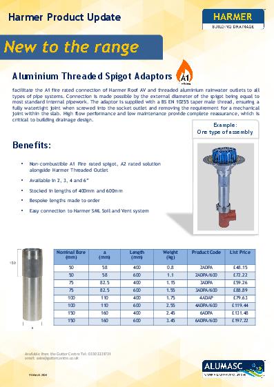 Harmer AV Aluminium Roof Outlets Data Sheet