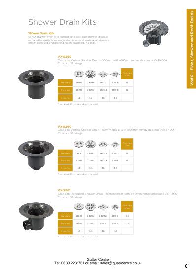 Pam Building VortX Shower Drainage Data Sheet