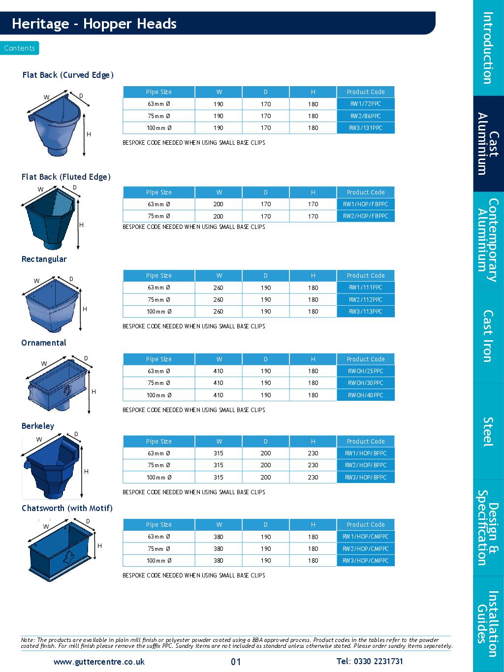 Alumasc Round Cast Aluminium Downpipes Hoppers Technical Guide