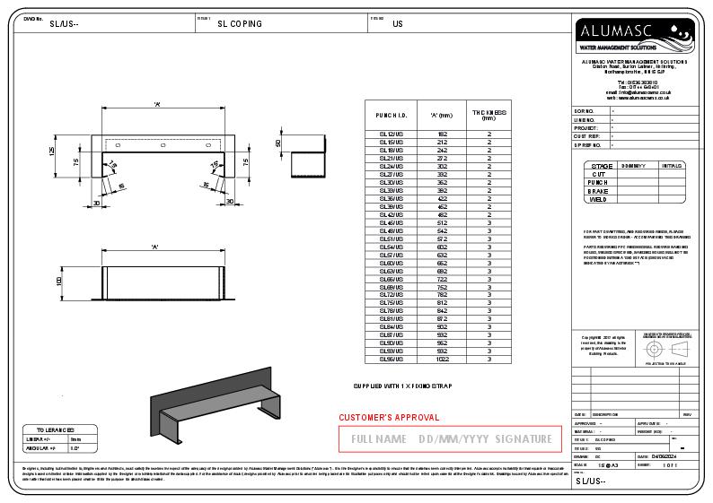 Alumasc Skyline Aluminium Coping Upstand DWG