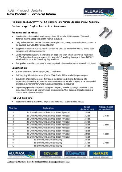Alumasc Skyline Fascia Profile 1 Bend Data Sheet