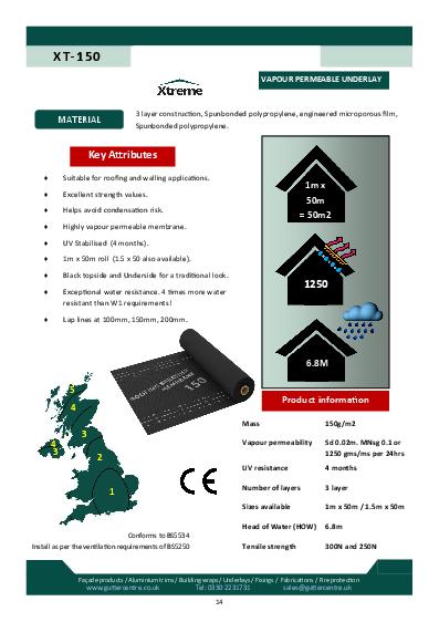 GC Aluminium Facades Xtreme 150 Breather Membrane Data Sheet