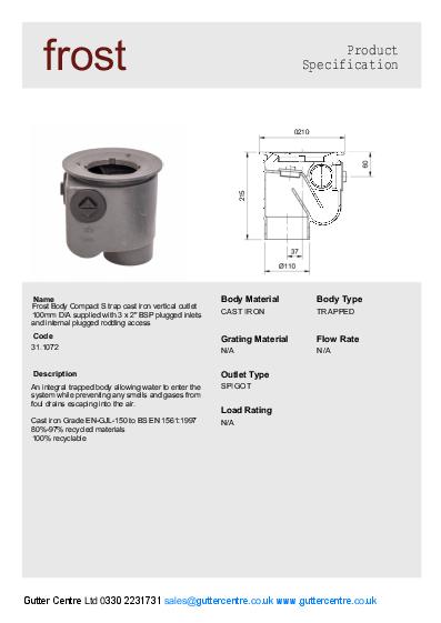 Frost Cast Iron Floor Drains Vertical Data Sheet