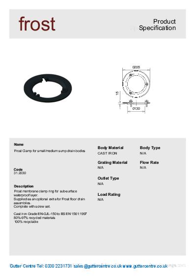 Frost Cast Iron Floor Drains Clamp Ring Medium Data Sheet