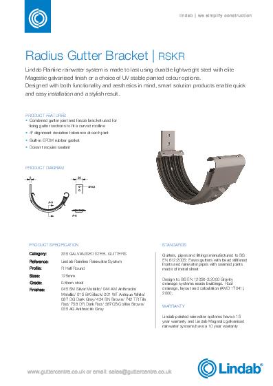 Lindab Half Round Steel Guttering Lindab Radius Brackets Data Sheet