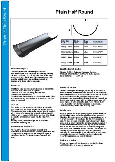 GC Plain Half Round Cast Iron Guttering Data Sheet