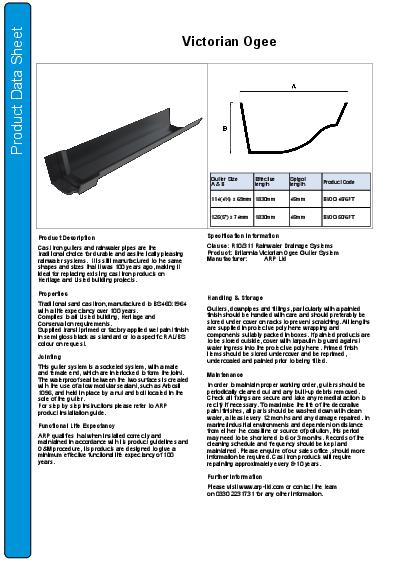 GC Victorian Ogee Cast Iron Guttering Data Sheet