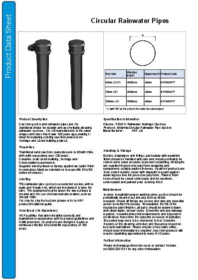 GC Circular RW Cast Iron Pipes Data Sheet