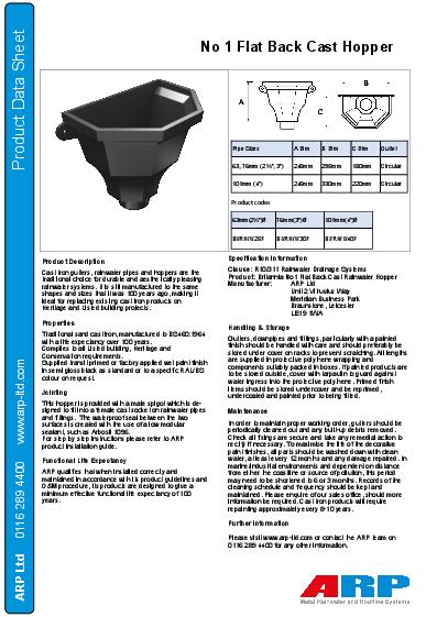GC Apex Cast Iron Hoppers Flat Back 1 Data Sheet