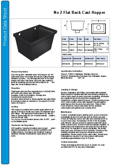 GC Apex Cast Iron Hoppers Flat Back 2 Data Sheet