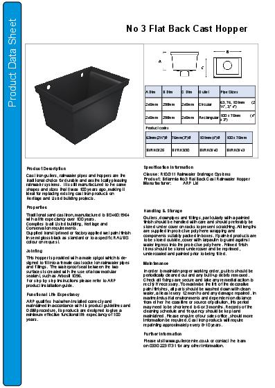 GC Apex Cast Iron Hoppers Flat Back 3 Data Sheet