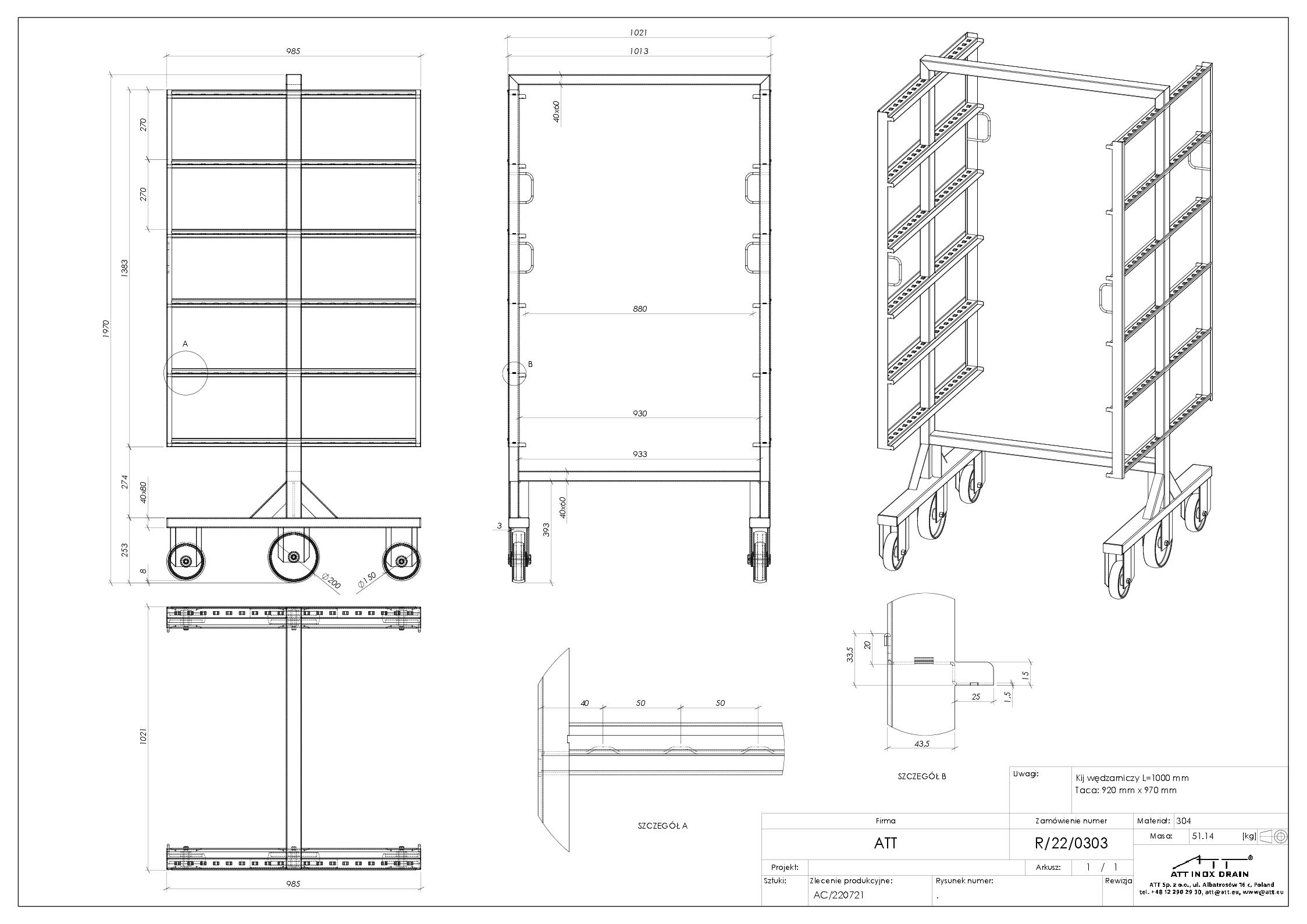 ATT Stainless Steel Food Trolley Cart Data Sheet With Trays