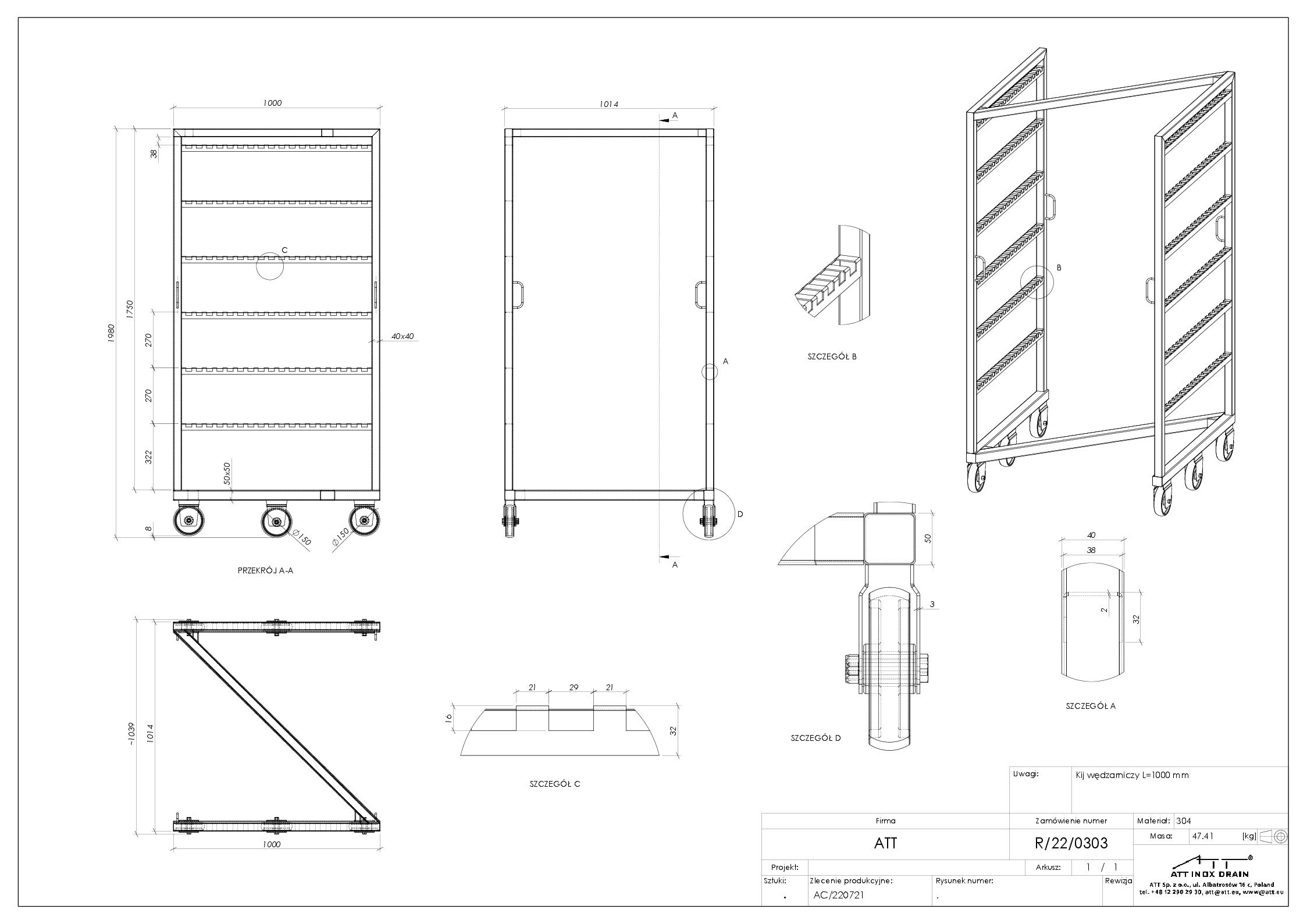 ATT Stainless Steel Food Trolley Cart Data Sheet