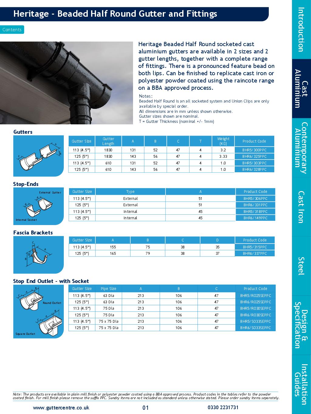 Alumasc Round Cast Aluminium Downpipes Half Beaded Technical Guide