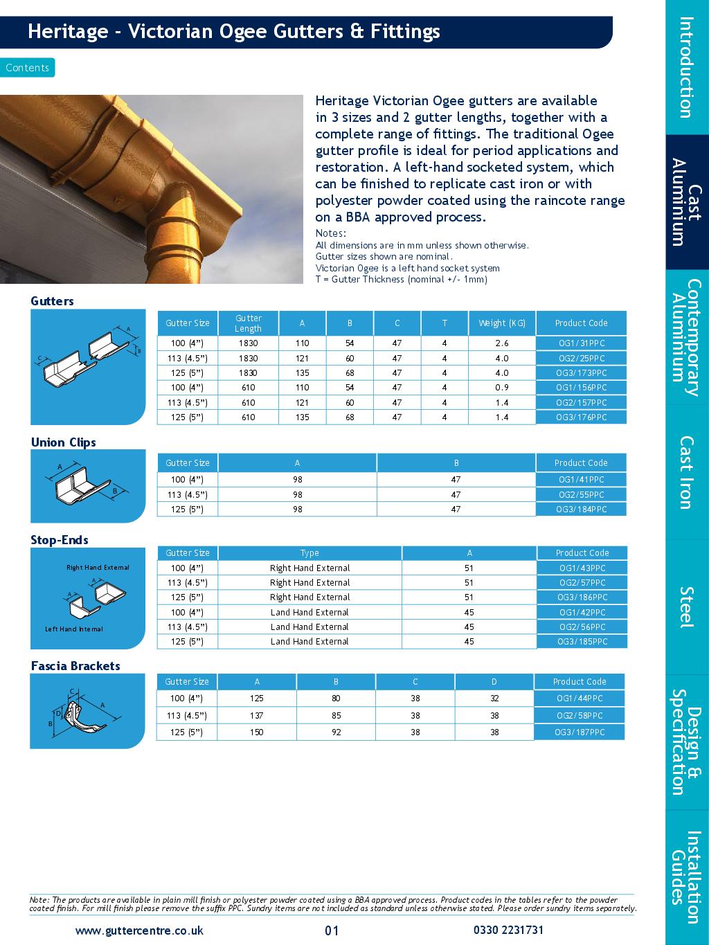 Alumasc Victorian Ogee Cast Aluminium Technical Guide