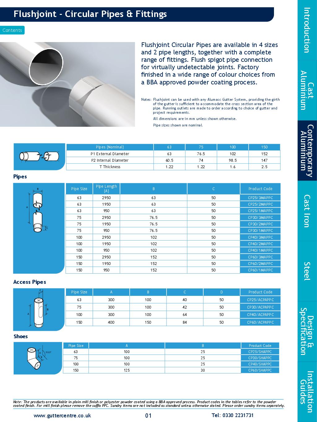 Alumasc Flush Joint Aluminium Circular Pipes Technical Guide