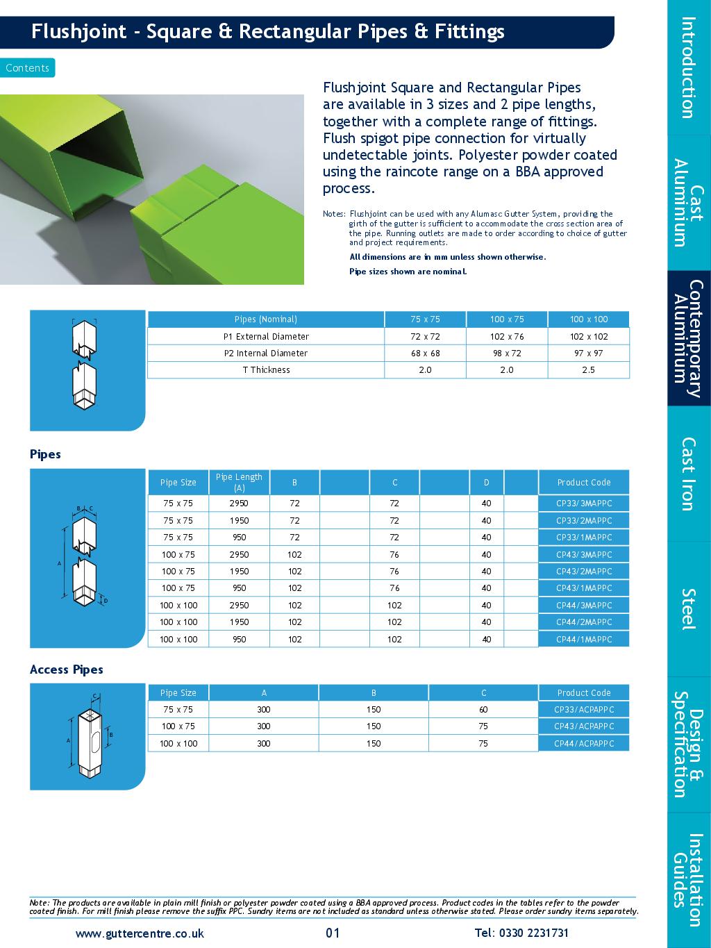 Alumasc Flush Joint Aluminium Square Pipes Technical Guide
