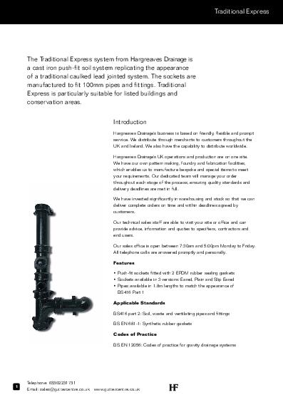 Hargreaves Traditional Express Soil & Waste Pipes Technical Guide