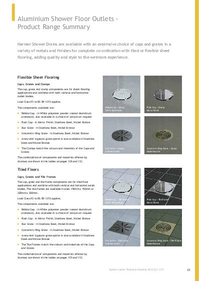Harmer Aluminium Shower Drains Product Guide