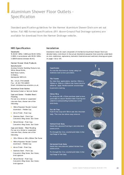 Harmer Aluminium Shower Drains Technical Guide