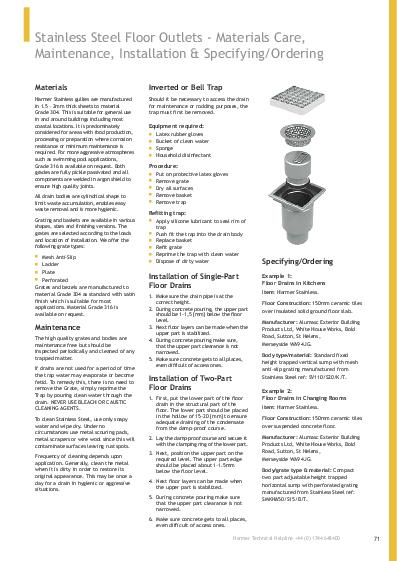 Harmer Fixed Floor Drains Installation Guide