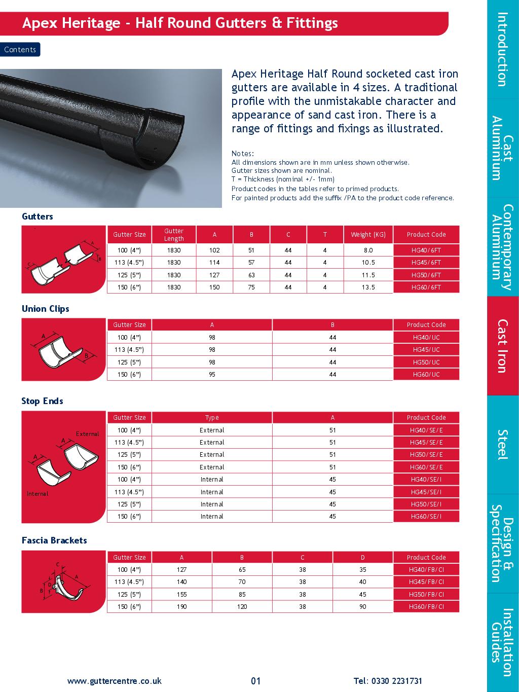 Alumasc Apex Half Round Cast Iron Guttering Technical Guide