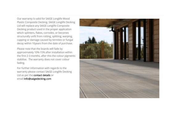 SAiGE Hollow Composite Decking Boards Warranty