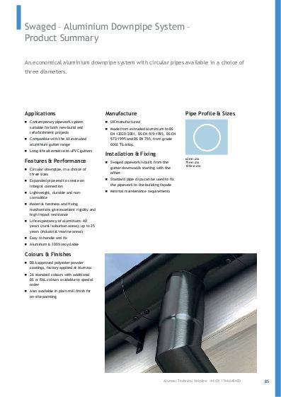 Alumasc Swaged Circular Extended Base Pipe Product Guide