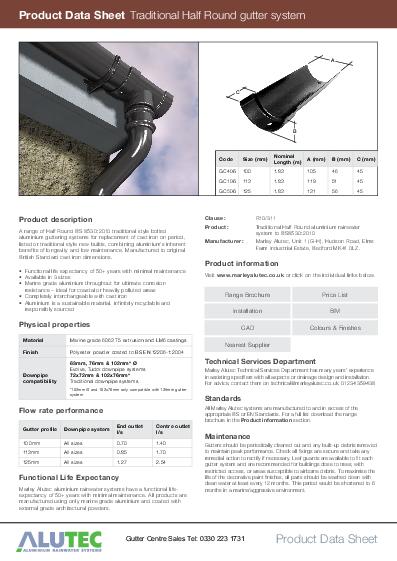 Alutec Cast Aluminium Half Round Data Sheet