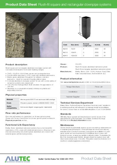 Alutec Aluminium Flush-Fit Rectangular Data Sheet