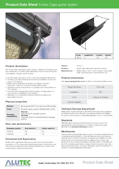 Alutec Aluminium Ogee Guttering Data Sheet