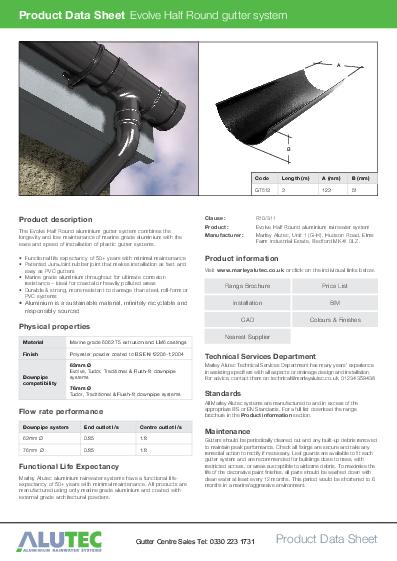 Alutec Aluminium Half Round Guttering Data Sheet