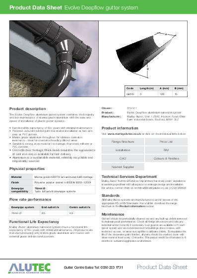 Alutec Aluminium Deepflow Guttering Data Sheet