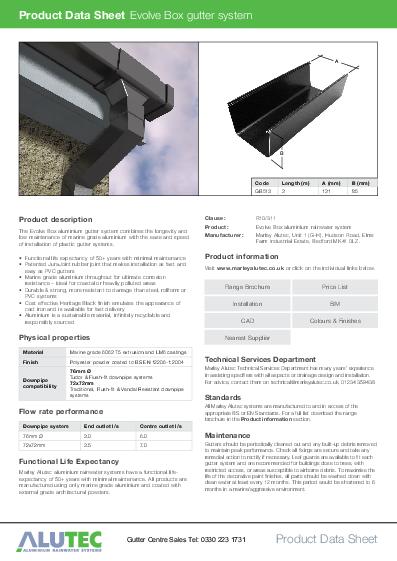 Alutec Aluminium Box Guttering Data Sheet
