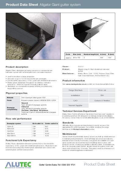 Alutec Snapfit Aluminium Giant Data Sheet