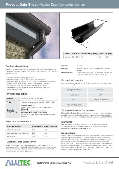 Alutec Snapfit Aluminium Deepflow Data Sheet