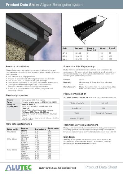 Alutec Snapfit Aluminium Box Guttering Data Sheet