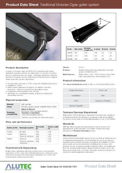 Alutec Cast Aluminium Victorian OG Data Sheet